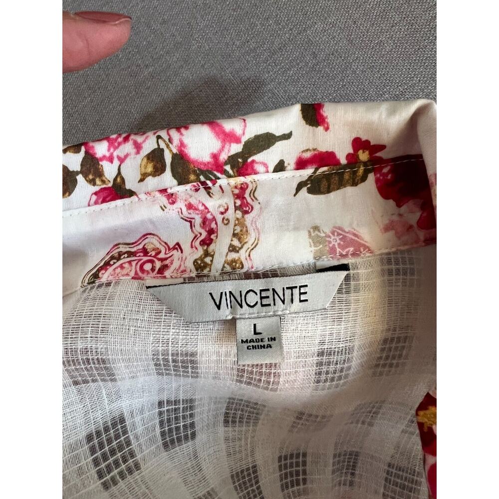 White Sheer Lace Floral Crane embroidery button down shirt Art Boho Romantic L - Picture 14 of 16